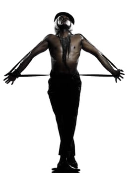 one  african man dancer dancing on studio isolated white background