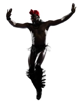 one  african man dancer dancing on studio isolated white background