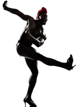 one  african man dancer dancing on studio isolated white background