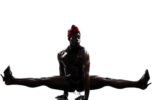 one  african man dancer dancing on studio isolated white background