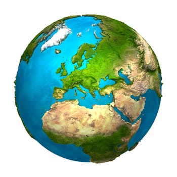 Planet Earth - Europe - colorful globe with detailed and realistic surface, 3d render