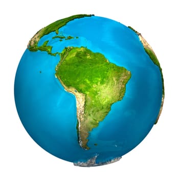 Planet Earth - South America - colorful globe with detailed and realistic surface, 3d render
