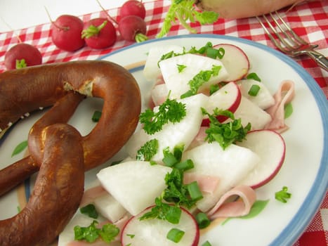 Radish salad with pretzel