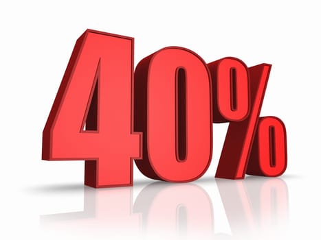 Red forty percent, isolated on white background. 40%