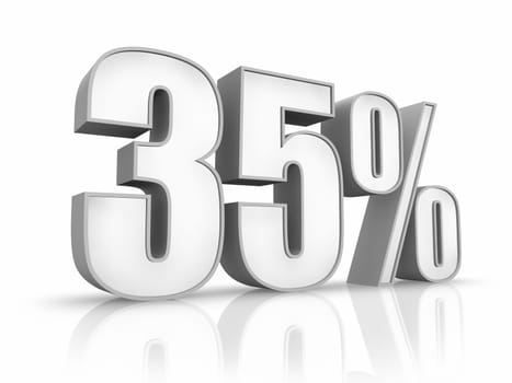 White thirty five percent, isolated on white background. 35%