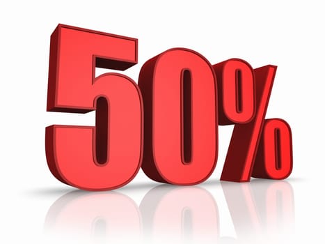 Red fifty percent, isolated on white background. 50%