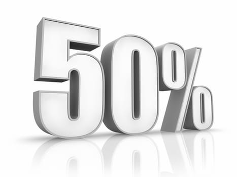 White fifty percent, isolated on white background. 50%