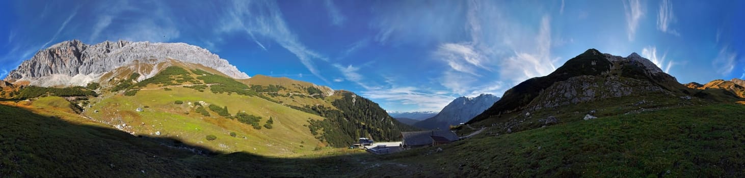 360° panorama at the Predigtstuhl with Wetterstein massif,Tyrol,Austria