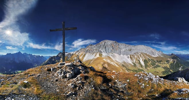 Panorama on the Predigtstuhl with a view of the Wetterstein massif and Mieming Mountains,Tyrol,Austria