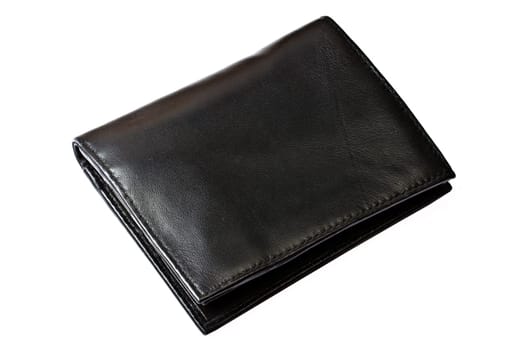 Black wallet closeup on white background