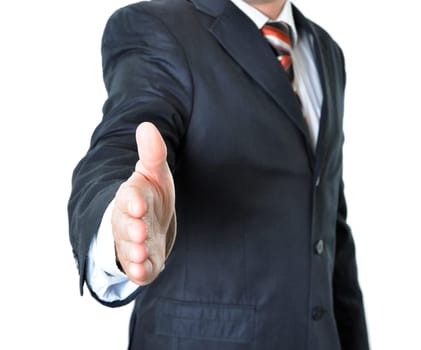 Businessman offering a handshake isolated on white background
