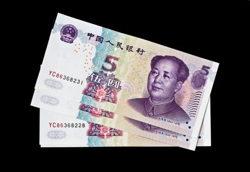 chinese money - Five Yuan  isolated on black background