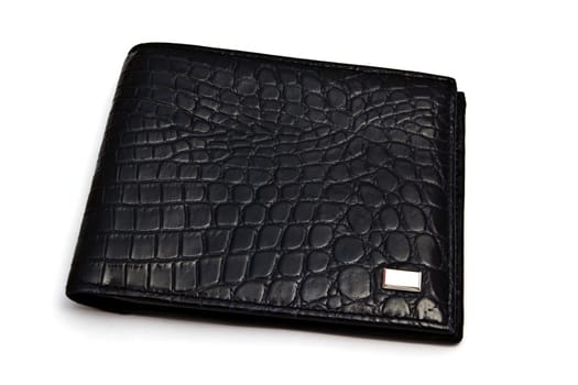 Black wallet closeup on white background