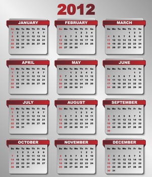 2012 Calendar in Dark Red and Grey Colors
