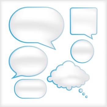 Glossy Speech Bubbles in Blue and White on White Background