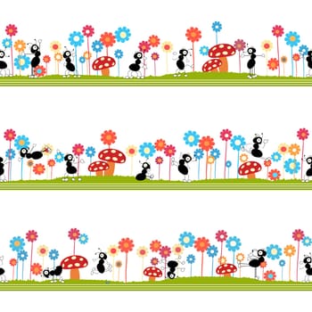 Seamless ornamental pattern for kids, magazines , web sites, textile industry with dancing ants