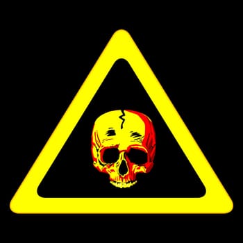 A human skull warning sign over black