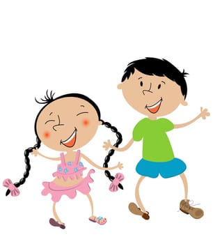 Best friends, boy and girl playing, isolated objects on white