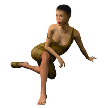 Isolated illustration of a pretty Asian woman sitting on the ground