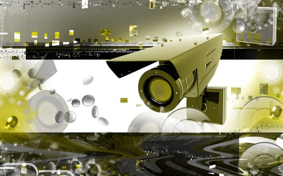 Digital illustration of security camera in colour background