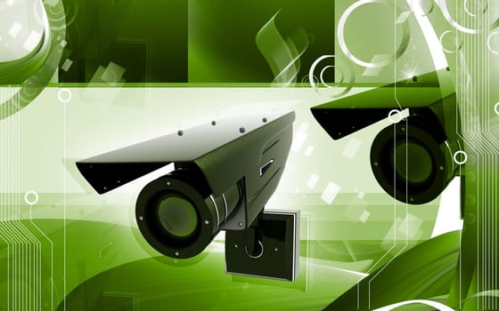 Digital illustration of security camera in colour background