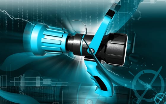 Digital illustration of fire fighting nozzle in colour background