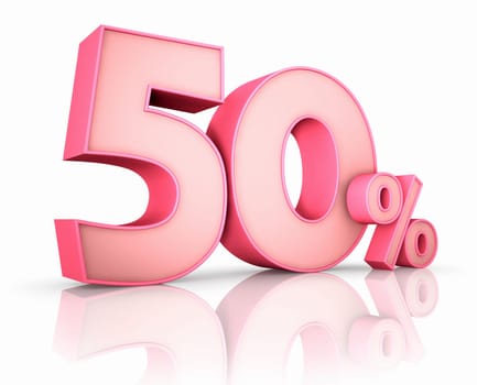 Pink fifty percent, isolated on white background. 50%