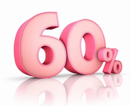 Pink sixty percent, isolated on white background. 60%