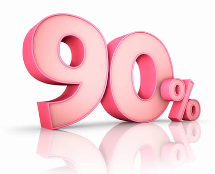 Pink ninety percent, isolated on white background. 90%