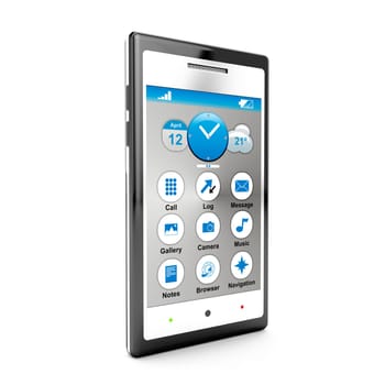 3d smartphone with touch screen isolated on white