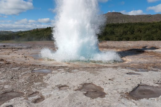 eruption of a geyser geysir in iceland area