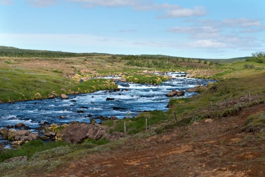 hvita river at sunset in iceland