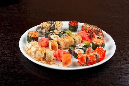 view of closeup japanese sushi set at plate