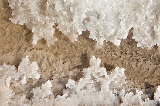Crystallized salt in an evaporation pond, Algarve, Portugal