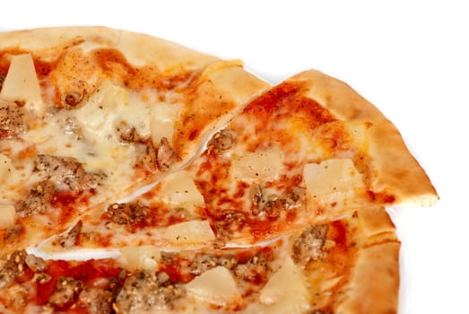 Hawaiian pizza with roasted chicken, pineapple, garlic and mozzarella cheese