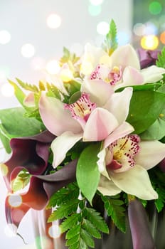 Wedding Bunch of flowers closeup at table