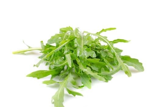 Ruccola salad fresh heap leaf isolated on a white
