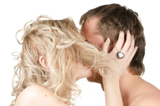 Beauty man and woman - lovers closeup portraits