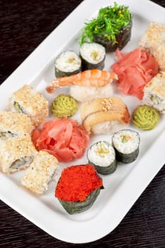 view of closeup japanese sushi set at plate