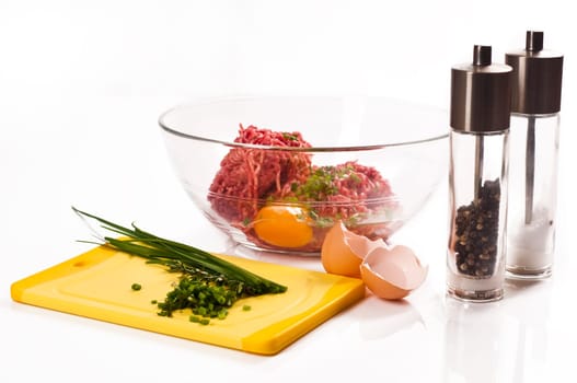 Minced meat with eggs,salt and pepper