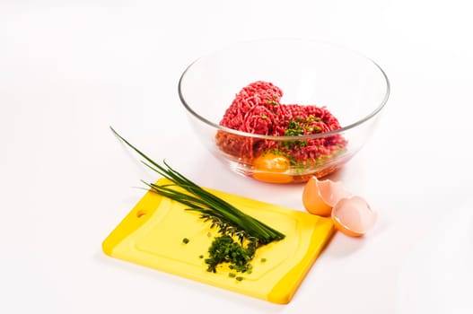 Minced meat with eggs,salt and pepper