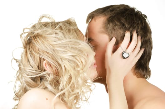 Beauty man and woman - lovers closeup portraits