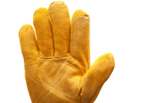 yellow work glove closeup on white background