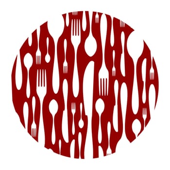 Spoon, knife and fork rounded pattern. Food, restaurant, menu design with cutlery silhouette background. Suitable for print on a plate. Vector available