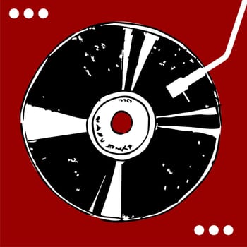 Vinyl disc on red background with white dots. Retro style. Vector available