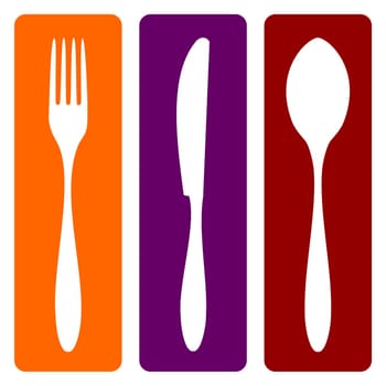 Cutlery icons. Fork, knife and spoon silhouettes on different backgrounds. Vector avaliable