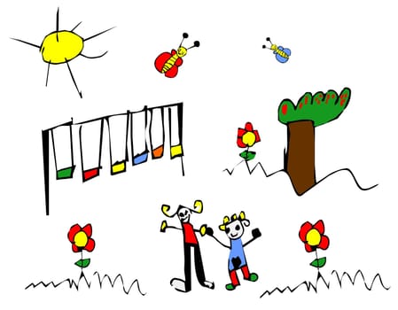 Back to school concept illustration background. Bus, children and school facade composition.
