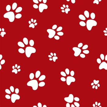 white dog footprints on red background vector