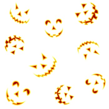 Halloween pumpkin faces smiling on white background. Vector illustration