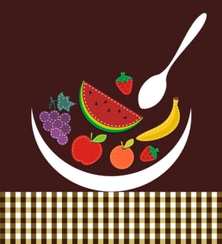 Contemporary menu design with fruits composition in warm colors. Useful vector illustration background for gastronomy ads.